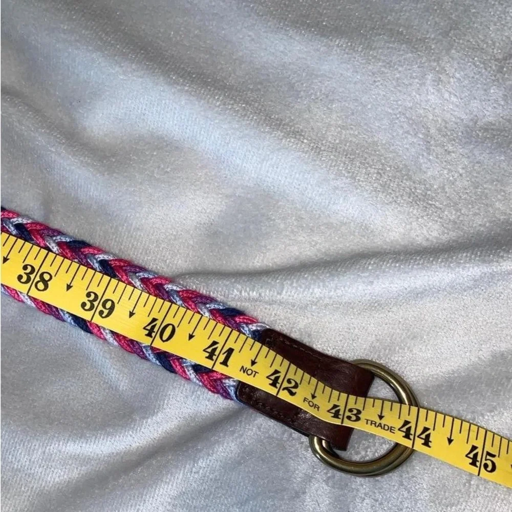 Eddie Bauer Pink and Blue Braided woven cotton Belt d ring leather edges L/XL